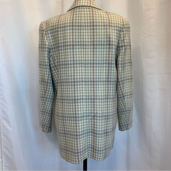 Town & Country plaid check wool blazer Sz 8 cream tan brown blue - Picture 7 of 15